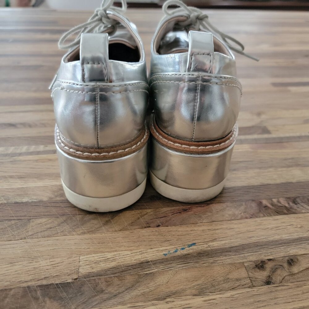 Zara Basic Platform Metallic Silver Mirror Oxfor … - image 8